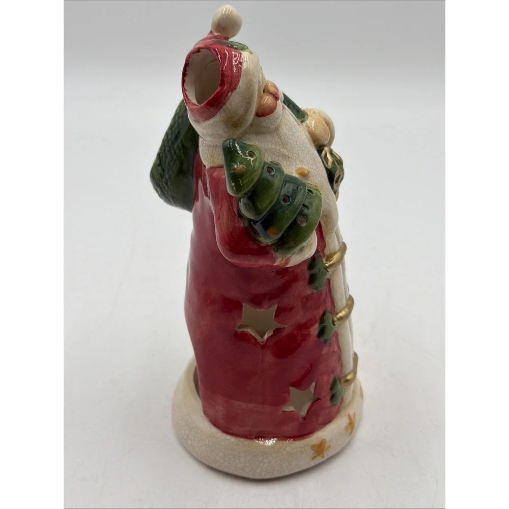 Vintage Ceramic Olde World Christmas Santa Claus Tea Light Candle Holder ~ 7.5